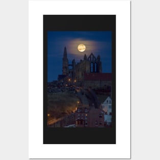 Super Moon Rise over Whitby Abbey North Yorkshire Dracula Posters and Art